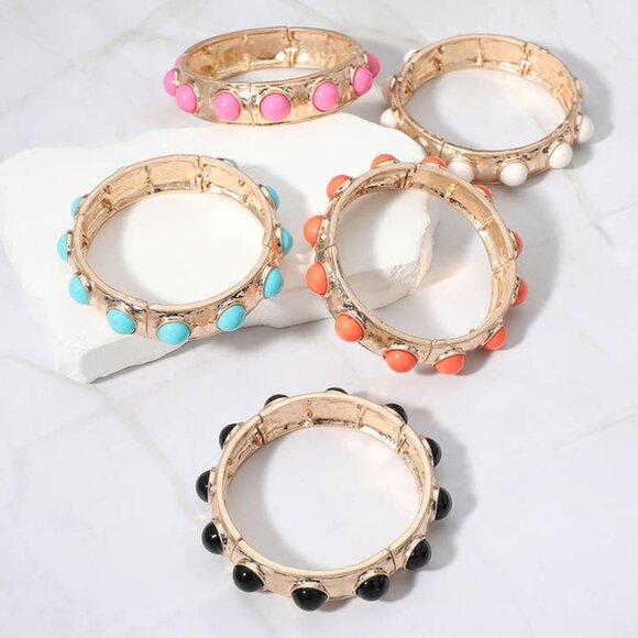 Baroque Vibe Gold Stretch Bangle Bracelets with Colorful Geometric Stones NEW - Picture 3 of 16
